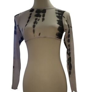 Dolls Kill black white tie dye Fitted sheer mesh summer Crop top shrug xs rave s